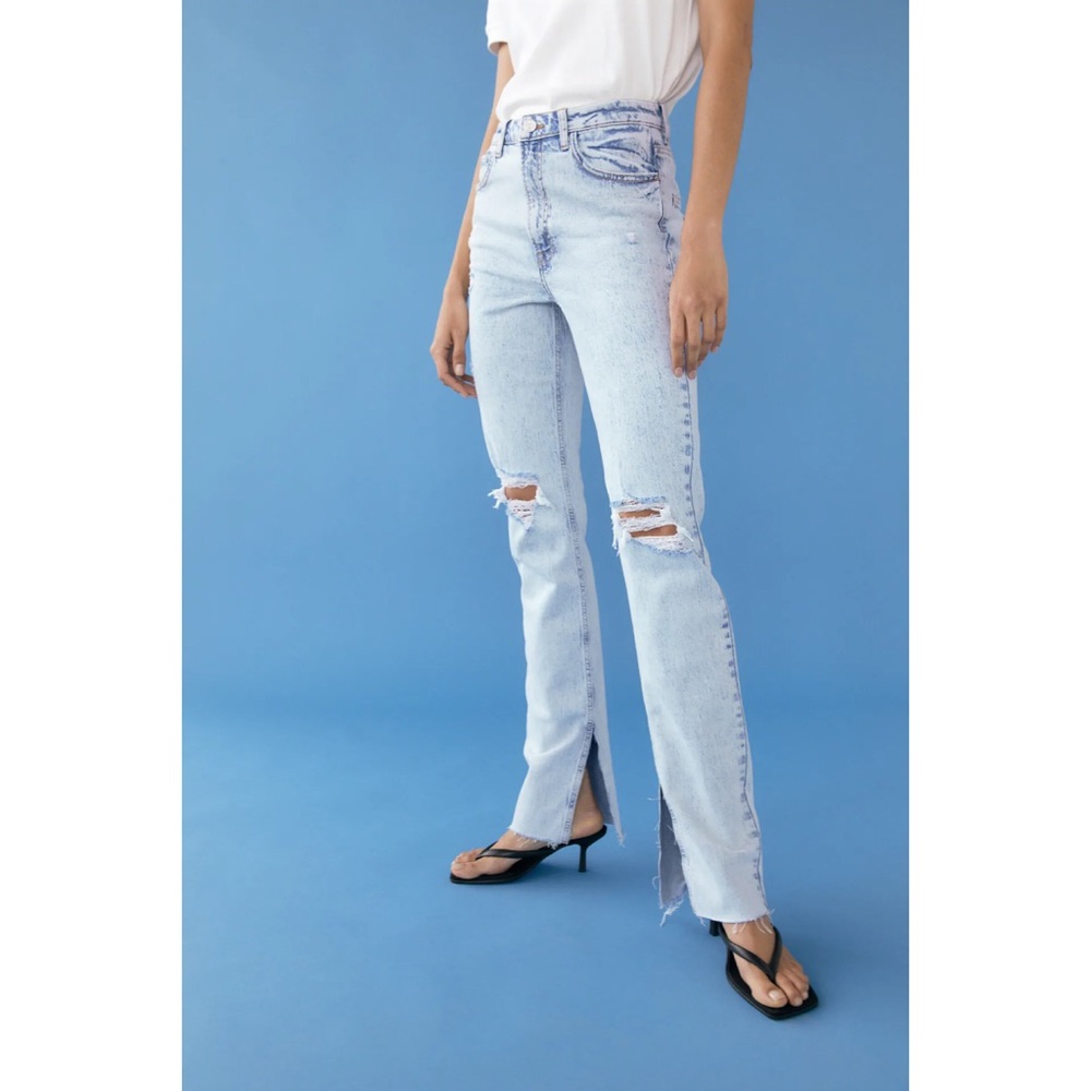 ZARA Z1975 FLARED RIPPED SLIM FIT JEANS SIZE 2